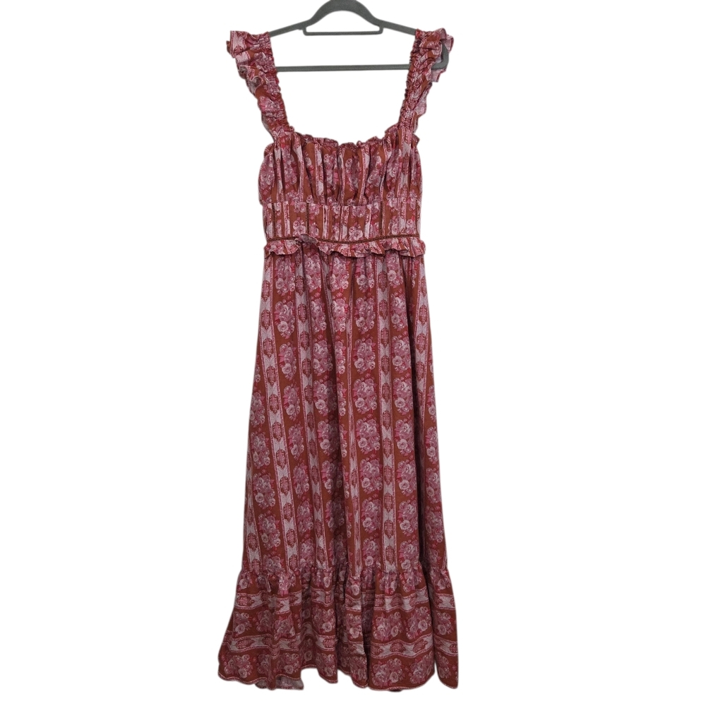 House of Harlow 1960 Helena Linen Blend Maxi Dress Cottagecore Prairie Medium